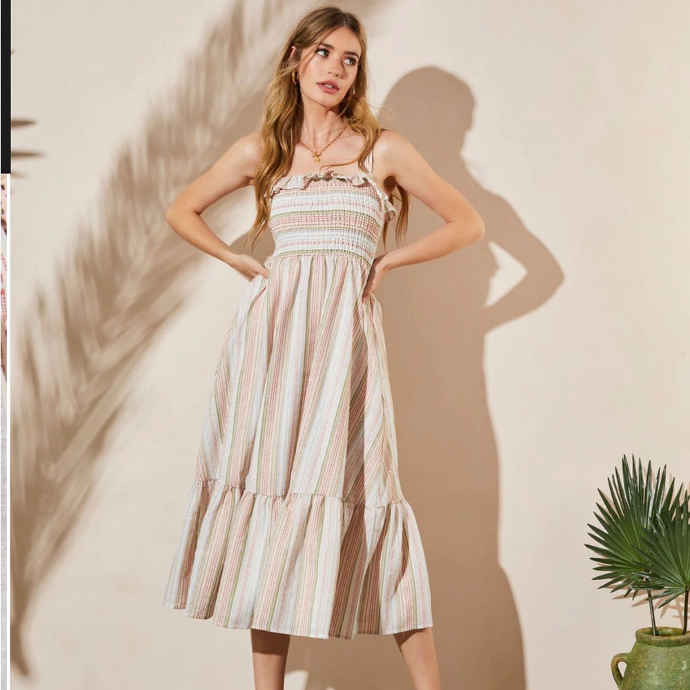 Vici Nevissa Stripped Babydoll Midi Dress